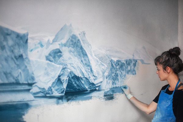 リアルなパステル風景画 変わり行く南極の氷を描く リアルなパステル風景画 変わり行く南極の氷を描く