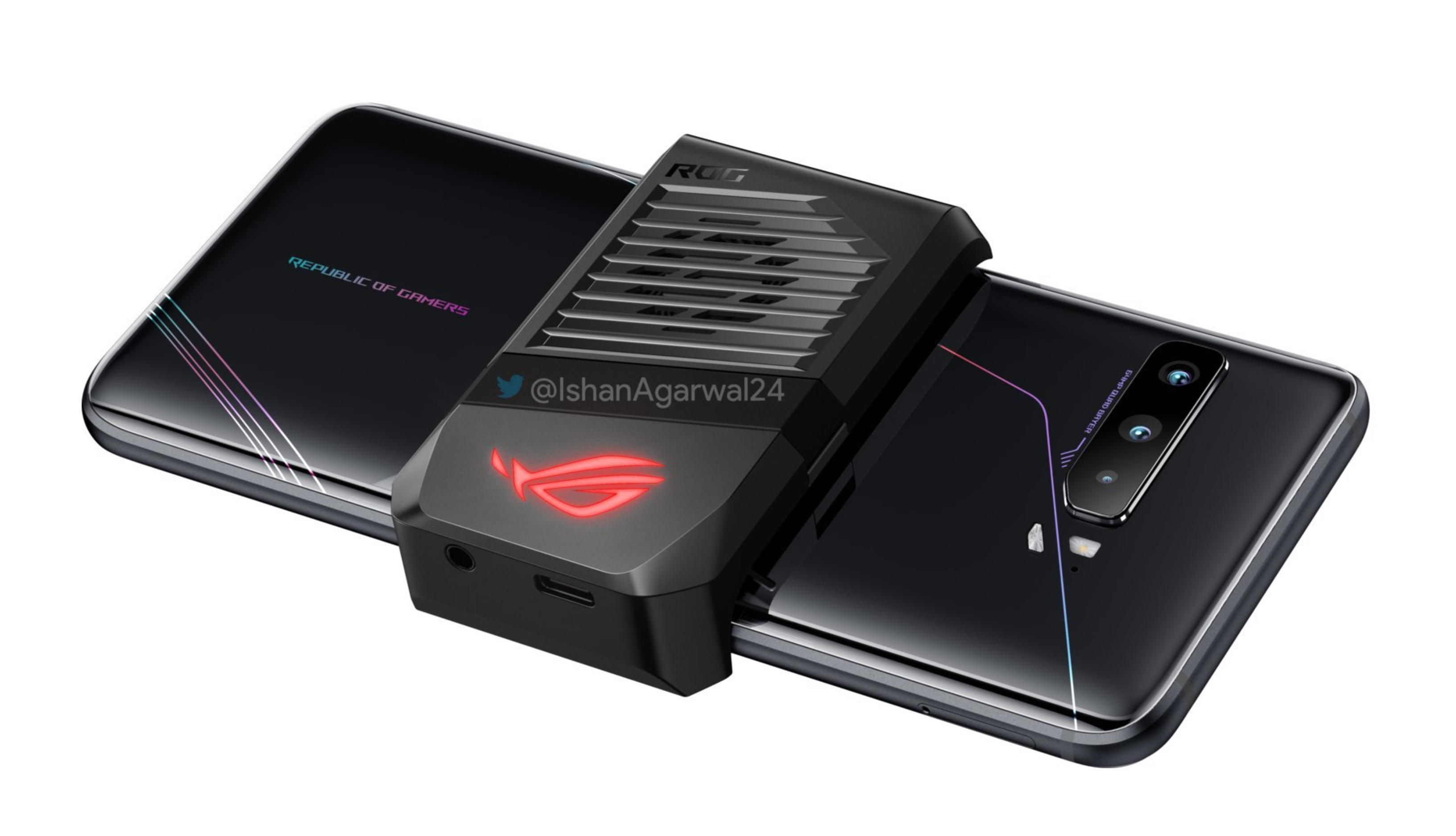 ROG Phone 3 ブラック 冷却ファン付き AeroActive Coolerを装着したROG Phone 3のレンダ画像がリーク