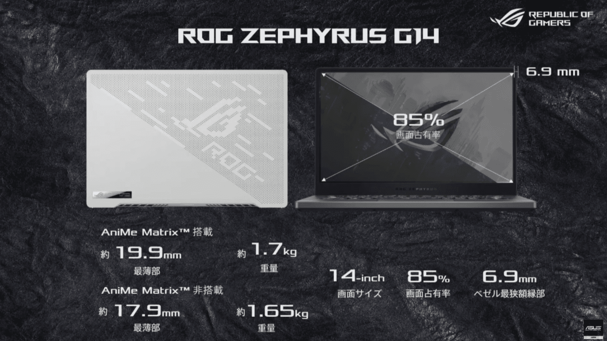 ASUS、ゲームだけじゃない薄型ゲーミングノートPC「ROG Zephyrus G14 