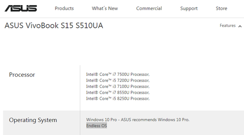 ASUS VivoBook S15 S510UA Linux Endless OS
