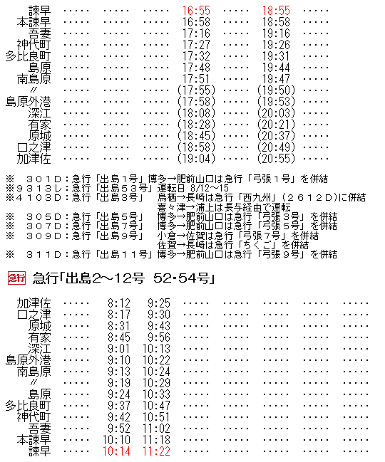 ☆ 1979年8月 急行「出島」の時刻 : Rail・Artブログ