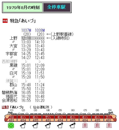 ☆ 1979年8月 特急「あいづ」の時刻 : Rail・Artブログ