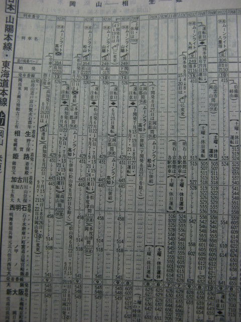JR時刻表2001年8月 ☆ 2001年12月 快速「ムーンライト八重垣」の時刻 : Rail