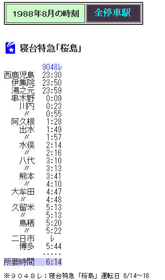 ☆ 1988年8月 寝台特急「桜島」の時刻 : Rail・Artブログ