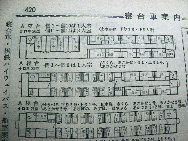 一人用個室付きの72年1月寝台特急「さくら」の時刻 : Rail・Art