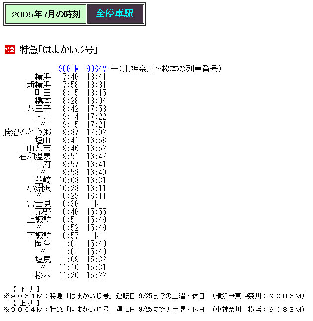 小型全国大会時刻表(2005年) Rail・Artブログ - 2005年