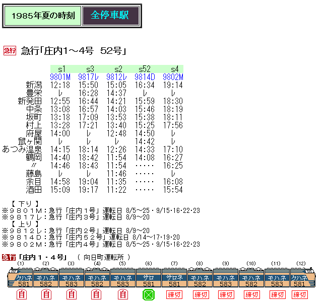 ☆ 1985年夏臨 急行「庄内」の時刻 : Rail・Artブログ