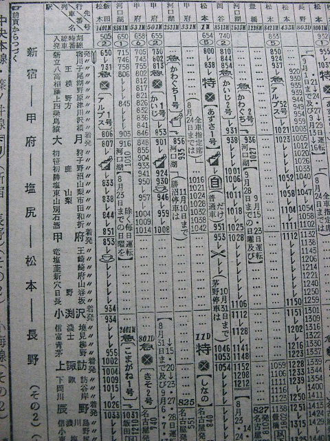 69年9月の急行 かいじ と04年夏の特急 かいじ の時刻 Rail artブログ