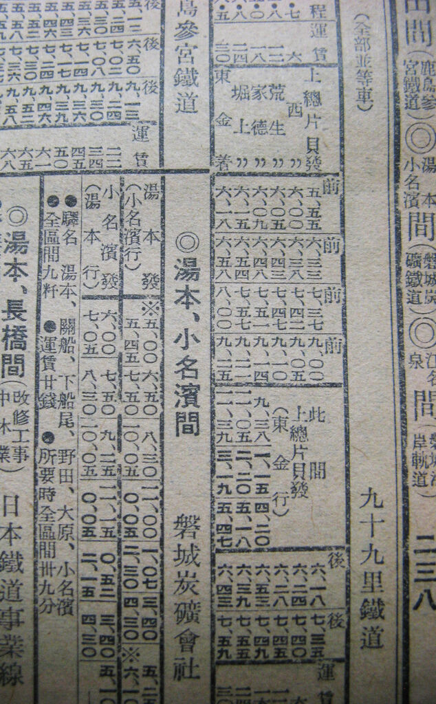樺太国有鉄道列車時刻表 昭和九年四月一日改正』落合駅