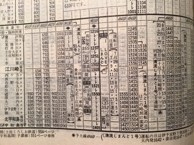 ☆ 1997年夏臨 特急「I LOVE しまんと」の時刻 : Rail