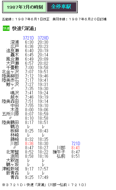 1987年7月 快速 岩木 の時刻 Rail artブログ 1987年7月 快速 岩木 の時刻 Rail artブログ