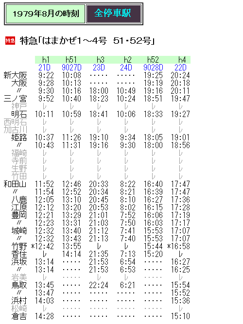 ☆ 1979年8月 特急「はまかぜ」の時刻 : Rail・Artブログ