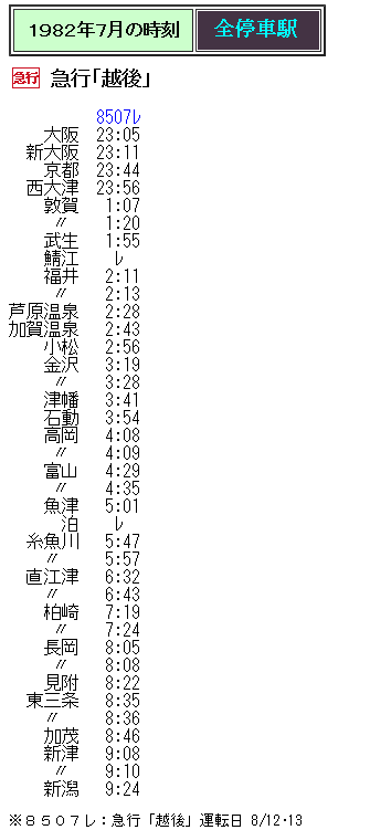 急行　越後　乗車案内あ板 ☆ 1982年夏臨 急行「越後」の時刻 : Rail・Artブログ