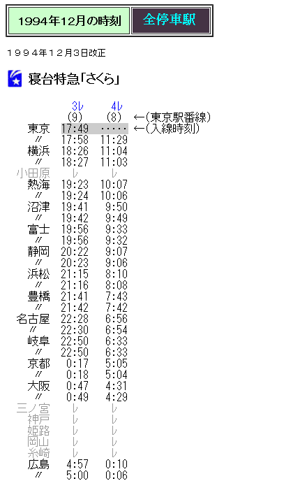 寝台特急〔はやぶさ〕東京→名古屋 3レ 運転時刻表 スタフ 東海道本線
