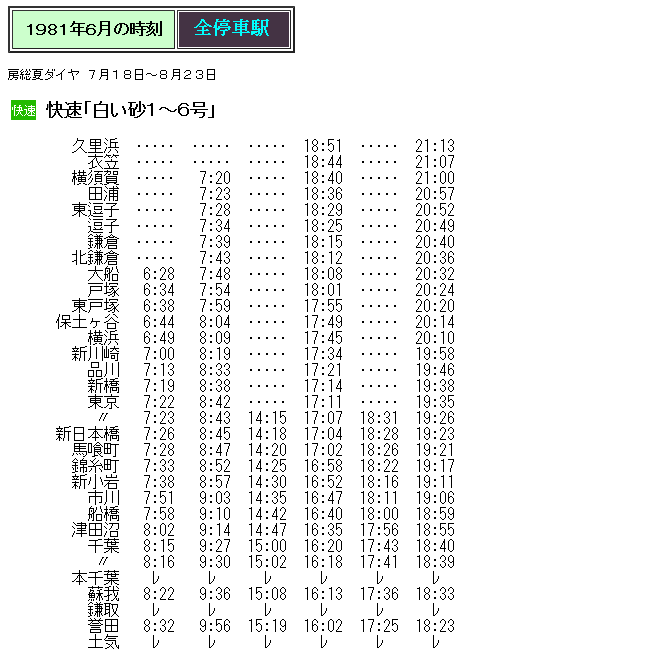 非売品 ☆ 1981年房総夏ダイヤ 快速「白い砂」の時刻 : Rail コレクション