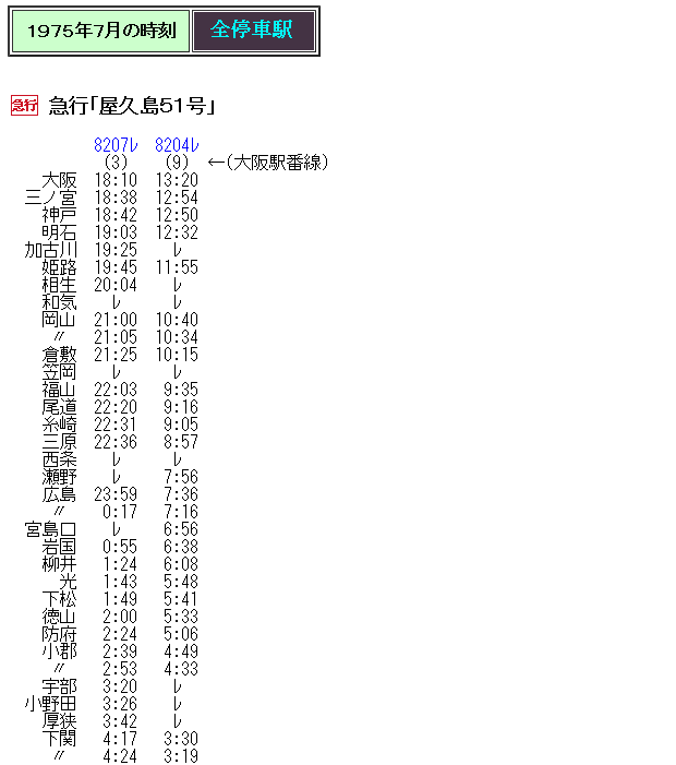 西鉄時刻表（1975年） ☆ 1975年7月 急行「屋久島51号」の時刻 : Rail・Artブログ