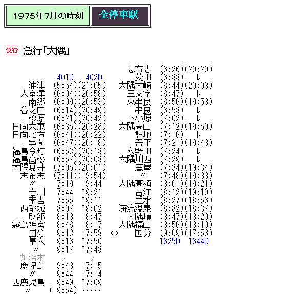 西鉄時刻表（1975年） ☆ 1975年7月 急行「大隅」の時刻 : Rail・Artブログ