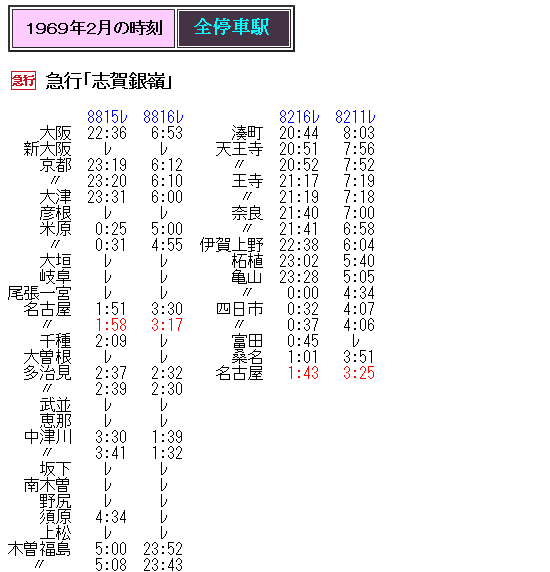 ☆ 1969年2月 湊町発着の急行「志賀銀嶺」の時刻 : Rail・Art