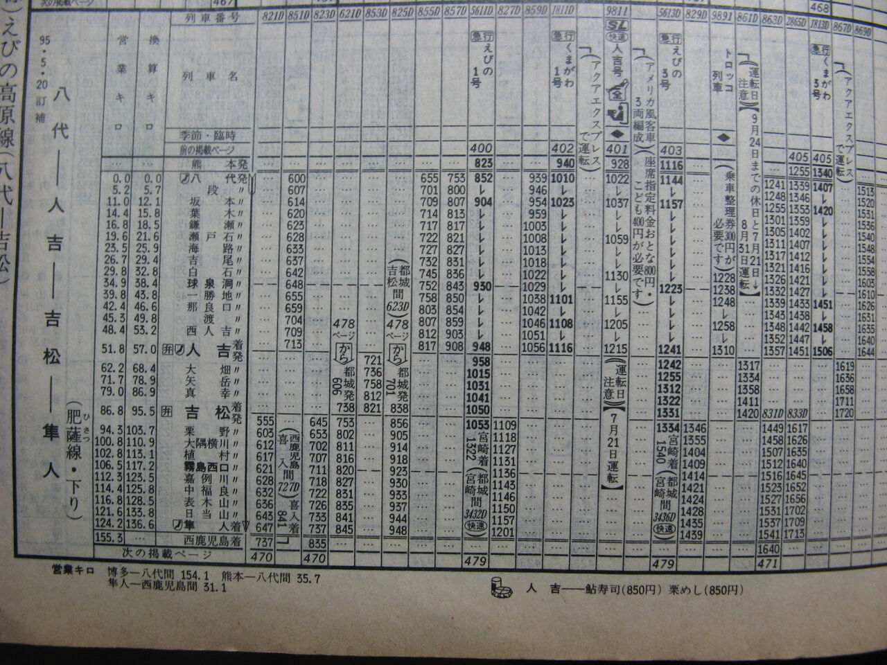 ☆ 1995年6月 SL快速「人吉号」の時刻 : Rail・Artブログ