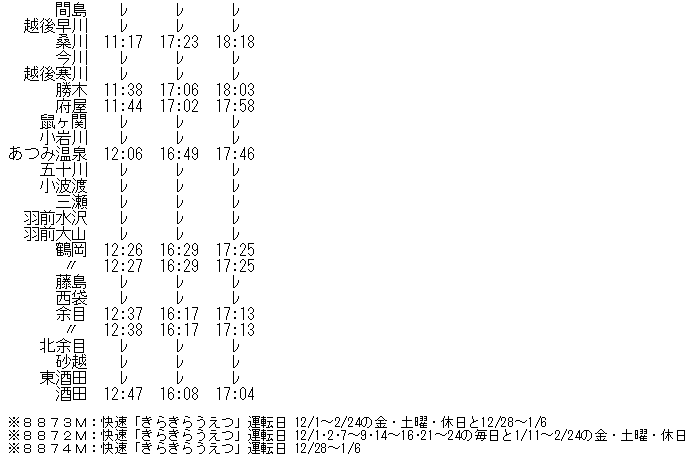 ☆ 2001年12月 快速「きらきらうえつ」の時刻 : Rail・Artブログ