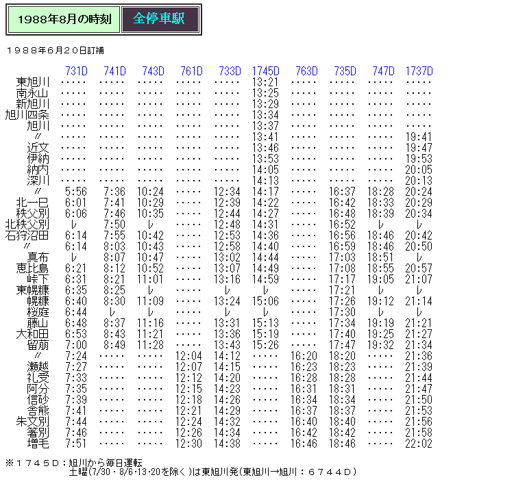 時刻表　1987～1992　12冊 ☆ 留萌本線 定期列車時刻変遷 1987年～ : Rail・Artブログ