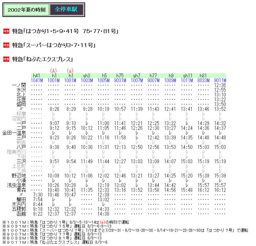 ☆ 2002年夏の特急「はつかり」の時刻 : Rail・Artブログ