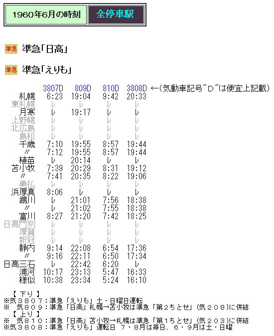 ☆ 1960年6月 設定当初の準急「日高」の時刻 : Rail・Artブログ