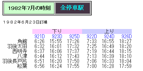 列車運転時刻表 昭和57年11月15日改正 秋田鉄道管理局 ☆ 角館線 時刻変遷 1970～1986年 : Rail・Artブログ