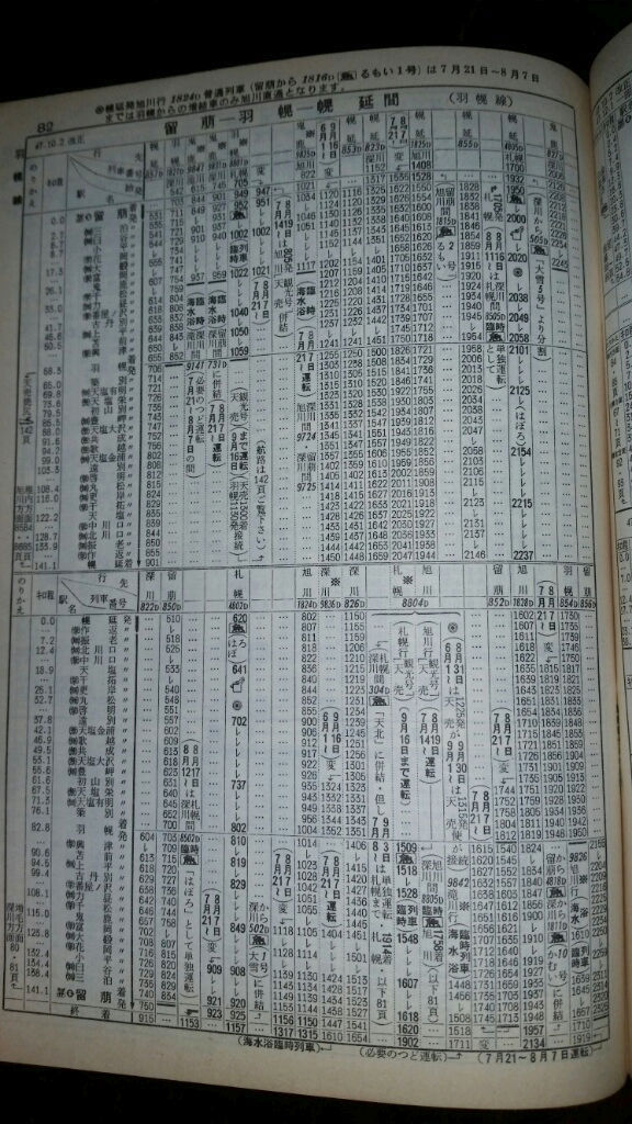 73年7月 道内時刻表（留萠本線・羽幌線）で海水浴臨を見る : Rail