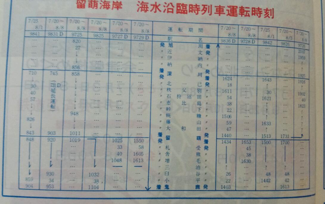 ☆ 留萠本線～羽幌線の海水浴臨の時刻 ① 1976年7月 : Rail
