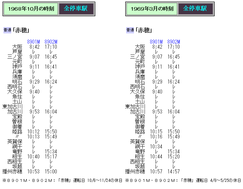 ☆ 1968・69年 臨時列車「赤穂」の時刻 : Rail・Artブログ