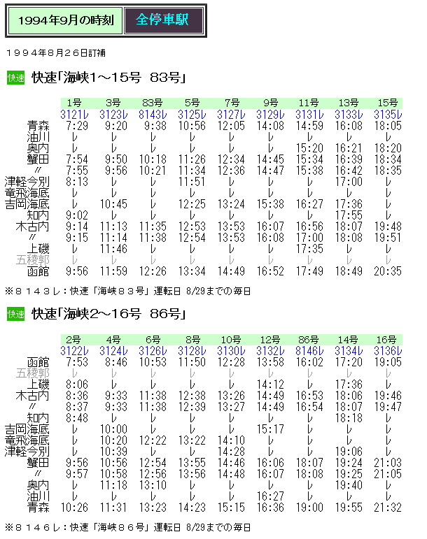 超貴重☆直方時刻表 明治39年発行 ☆ 1994年9月 快速「海峡」の時刻 : Rail・Artブログ
