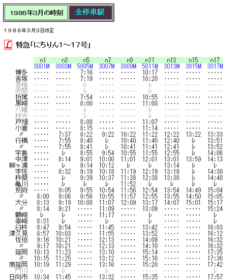 鉄道　時刻表 浦ノ崎駅時刻表