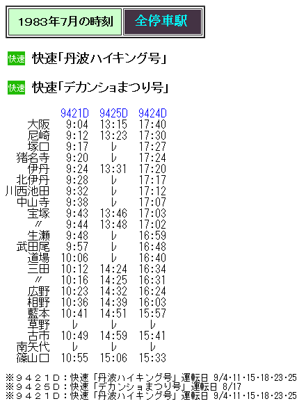 ☆ 1983年7月 快速「丹波ハイキング号」の時刻 : Rail・Artブログ
