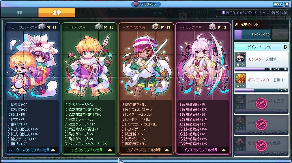 メモリアルの2ページ目を開けてみた ラテール ソロ 基準 装備 キャラスぺ 検証 メモ ブログ