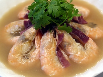 天使の海老と凍らせ豆腐の金華ハム煮込み