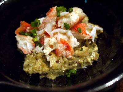 茄子のなめろうとタラバ蟹の冷菜
