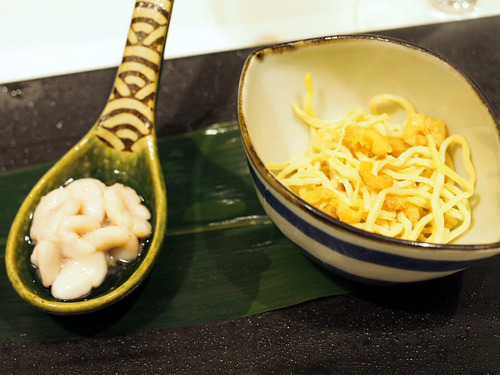 白子、押し豆腐と干しエビ