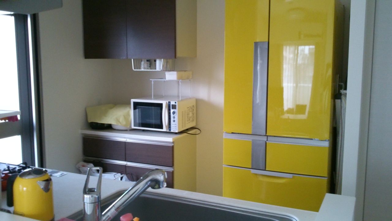 ランキング上位の三菱の冷蔵庫を通販で黄色に塗装しました おしゃれ なカラー冷蔵庫 ラシックカラーズ