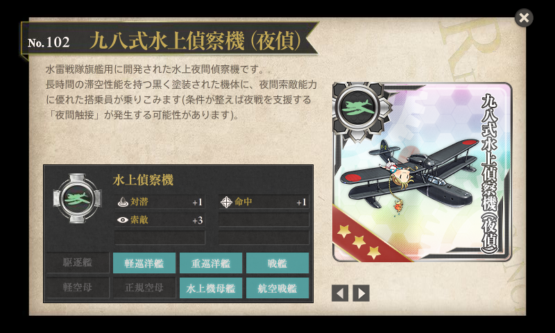 軽巡洋艦の装備考察 夜戦装備 司令部レベル７３からはじまるラシードの艦これ航海日誌