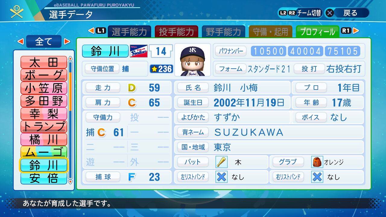 パワプロ 架空 鈴川 小梅 捕手 パワナンバー パワプロ選手置き場 パワプロ 架空 鈴川 小梅 捕手 パワナンバー パワプロ選手置き場