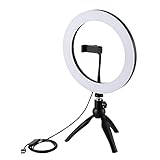 エレコム LED リングライト 三脚 26cm 3色モード / 10段階調光 USB給電 ブラック DE-L03BK