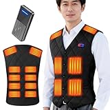 [Czlyxo] 電熱ベスト 加熱ベスト 【16箇所発熱 40800mAhバッテリー付き】 ヒーター 日本製繊維ヒーター 加熱服 USB/DC給電 電熱ジャケット 前後独立スイッチ メンズ レディース 加熱服 3段階温度調整 伸縮性 速暖 保温 丸洗い (JP, アルファベット, L, ブラック（バッテリー付き）)