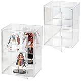 【UVカット 99.2％】 コレクションケース 背面ミラー ディスプレイケース フィギュアケース ショーケース 中板2枚付き 積み重ね 組立簡単 マグネット付き前扉 クリア 棚 大型 (2個)