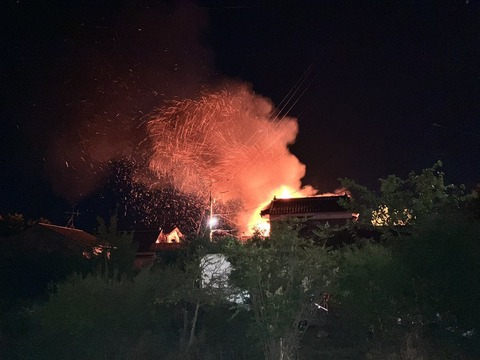 【火事情報】鳥取県米子市和田町付近 建物から炎あがる火災6月9日 #鳥取 #米子市 #火災