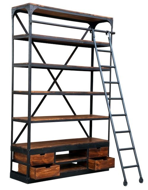 Industrial shelf unit with ladder