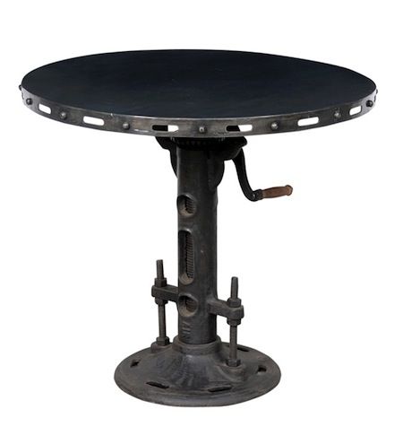 Industrial cast iron pedestal table with steel top