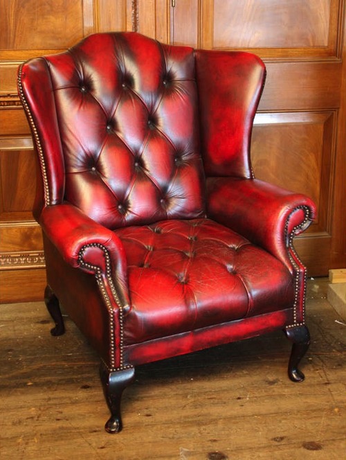 Oxblood leather wing chair