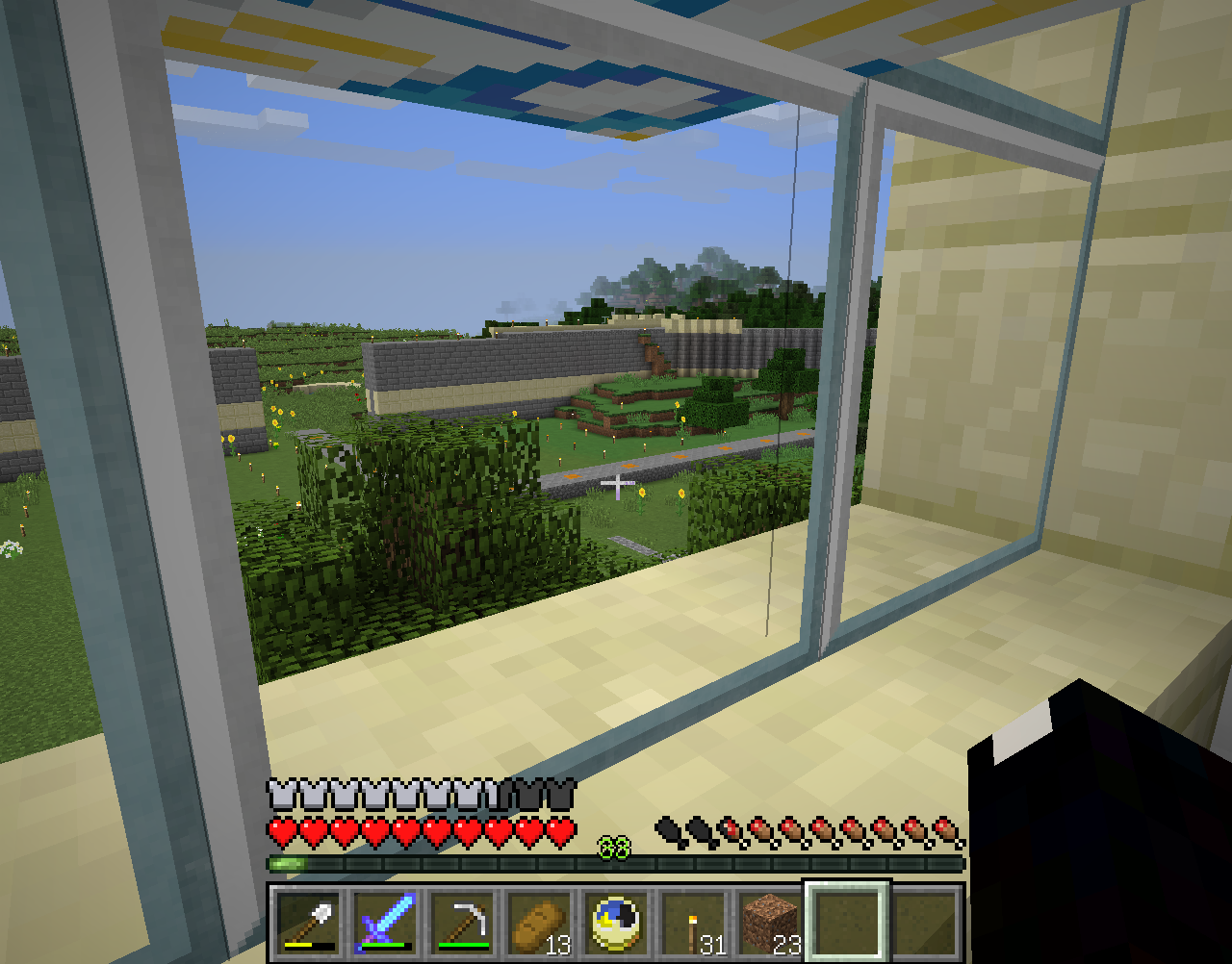 ひまわり港街に城壁を作る その１０ 胸間城壁 仲間たちのマインクラフト開拓記録