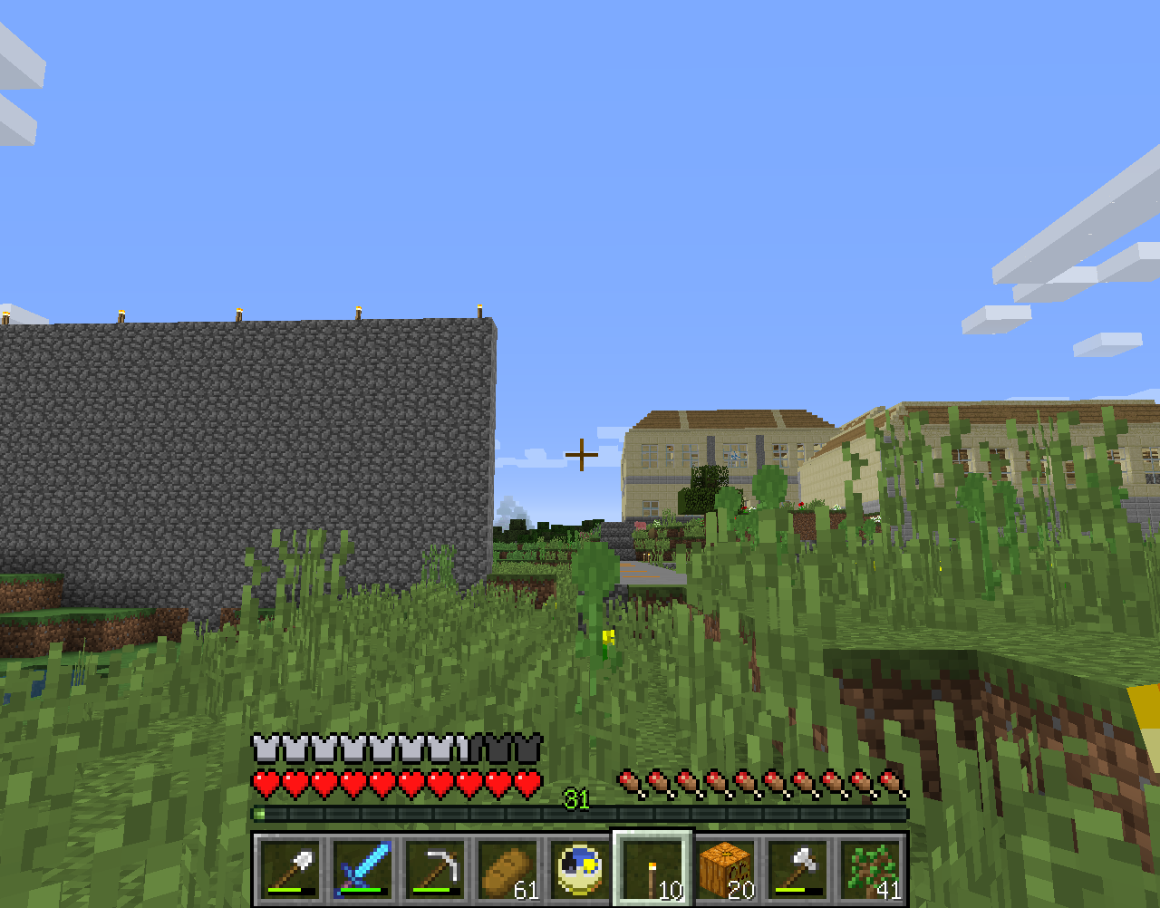 ひまわり港街に城壁を作る その2 北西部分芯壁の建設 仲間たちのマインクラフト開拓記録